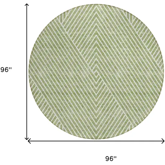 8' Sage And Ivory Round Geometric Washable Indoor Outdoor Area Rug Photo 3
