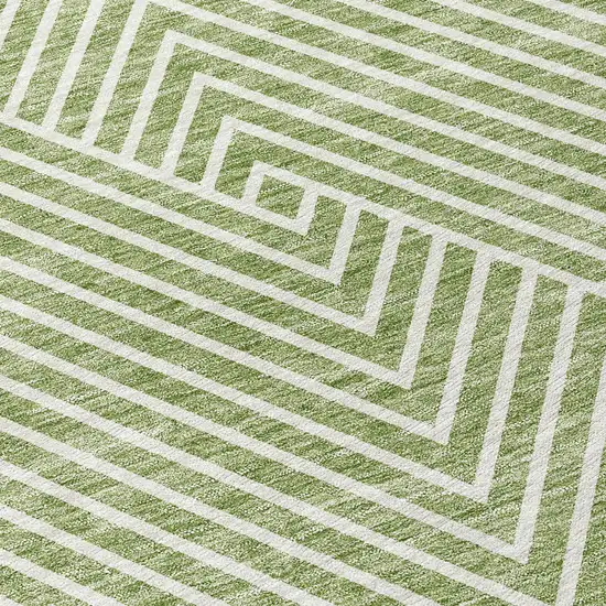 8' Sage And Ivory Round Geometric Washable Indoor Outdoor Area Rug Photo 7