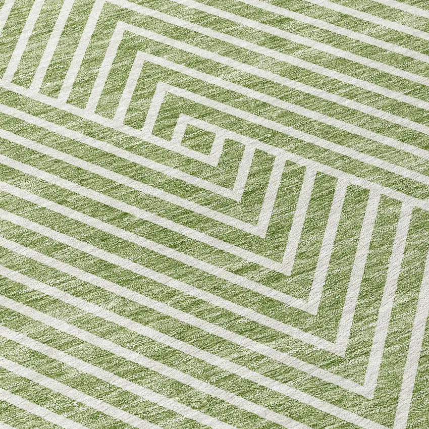 8' Sage And Ivory Round Geometric Washable Indoor Outdoor Area Rug Photo 7