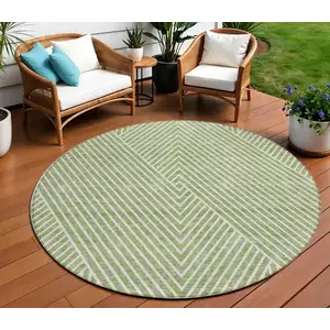 Photo of 8' Sage And Ivory Round Geometric Washable Indoor Outdoor Area Rug