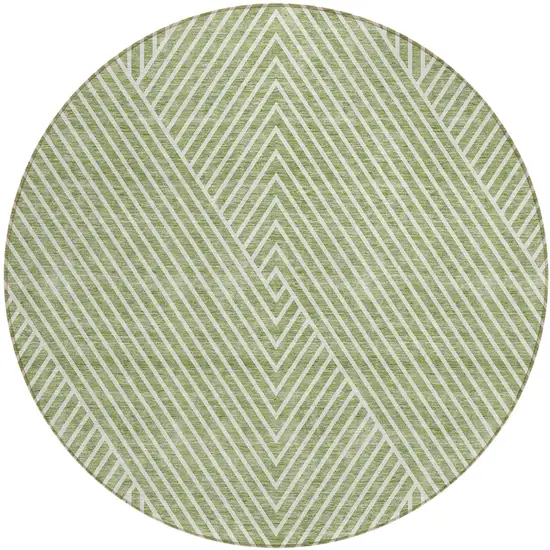 8' Sage And Ivory Round Geometric Washable Indoor Outdoor Area Rug Photo 2