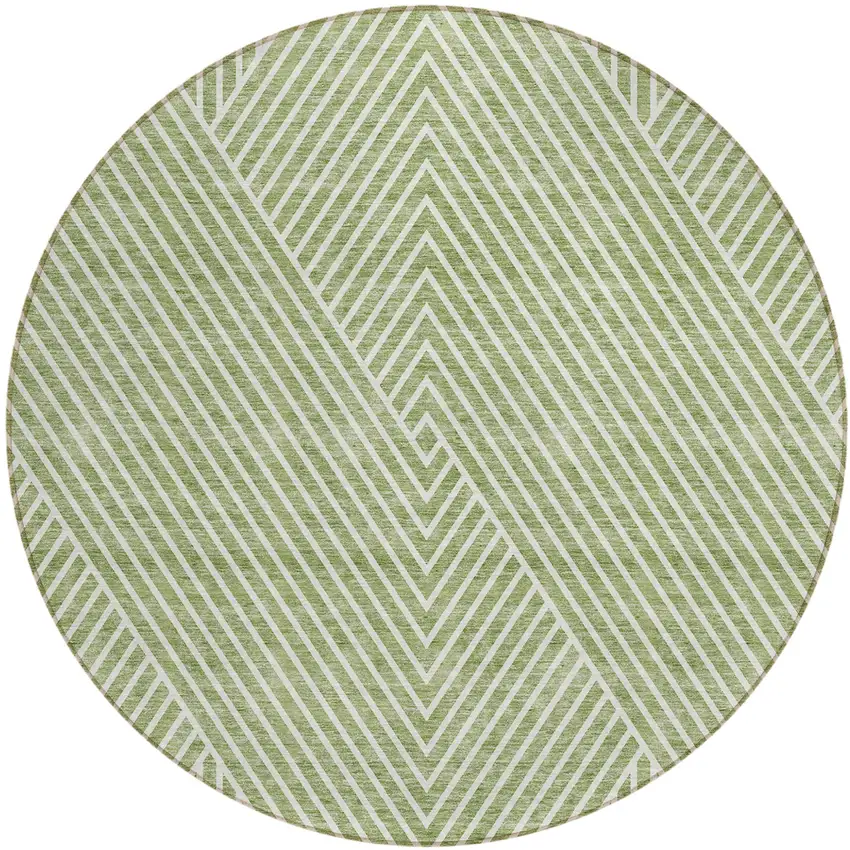 8' Sage And Ivory Round Geometric Washable Indoor Outdoor Area Rug Photo 2
