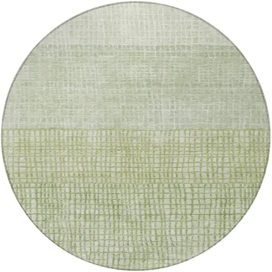 8' Sage And Ivory Round Geometric Washable Indoor Outdoor Area Rug Photo 4