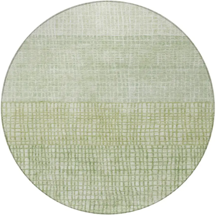 8' Sage And Ivory Round Geometric Washable Indoor Outdoor Area Rug Photo 4