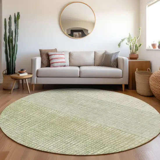 8' Sage And Ivory Round Geometric Washable Indoor Outdoor Area Rug Photo 6
