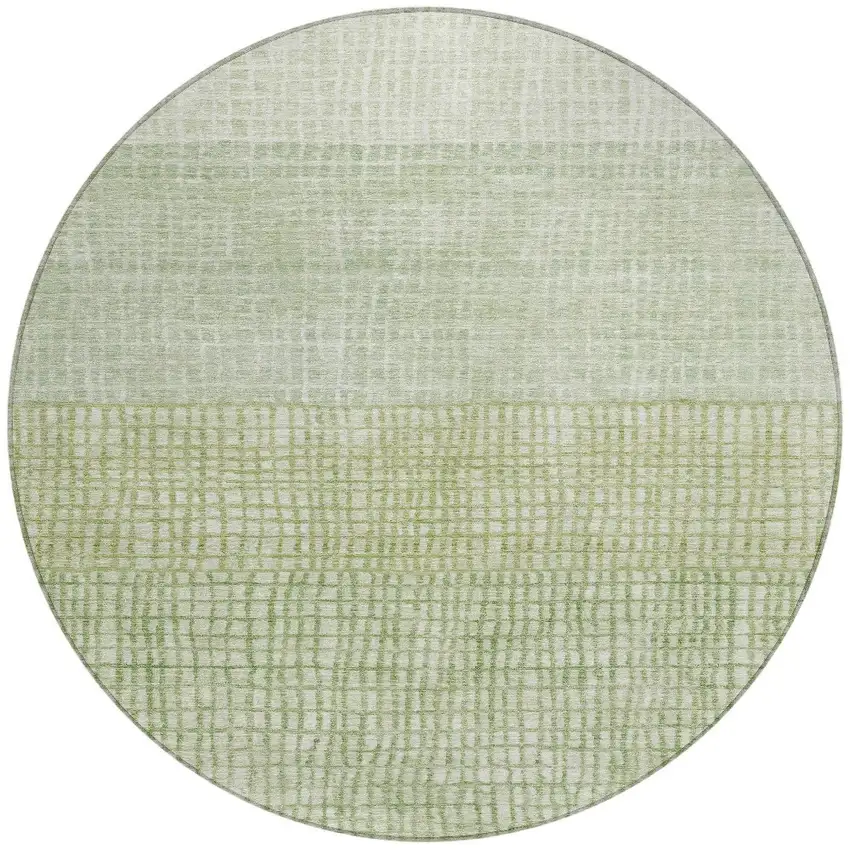 8' Sage And Ivory Round Geometric Washable Indoor Outdoor Area Rug Photo 3
