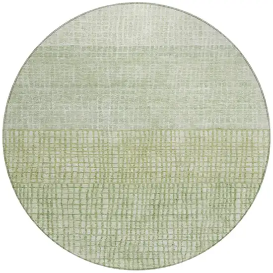 8' Sage And Ivory Round Geometric Washable Indoor Outdoor Area Rug Photo 3
