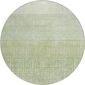 Photo of 8' Sage And Ivory Round Geometric Washable Indoor Outdoor Area Rug