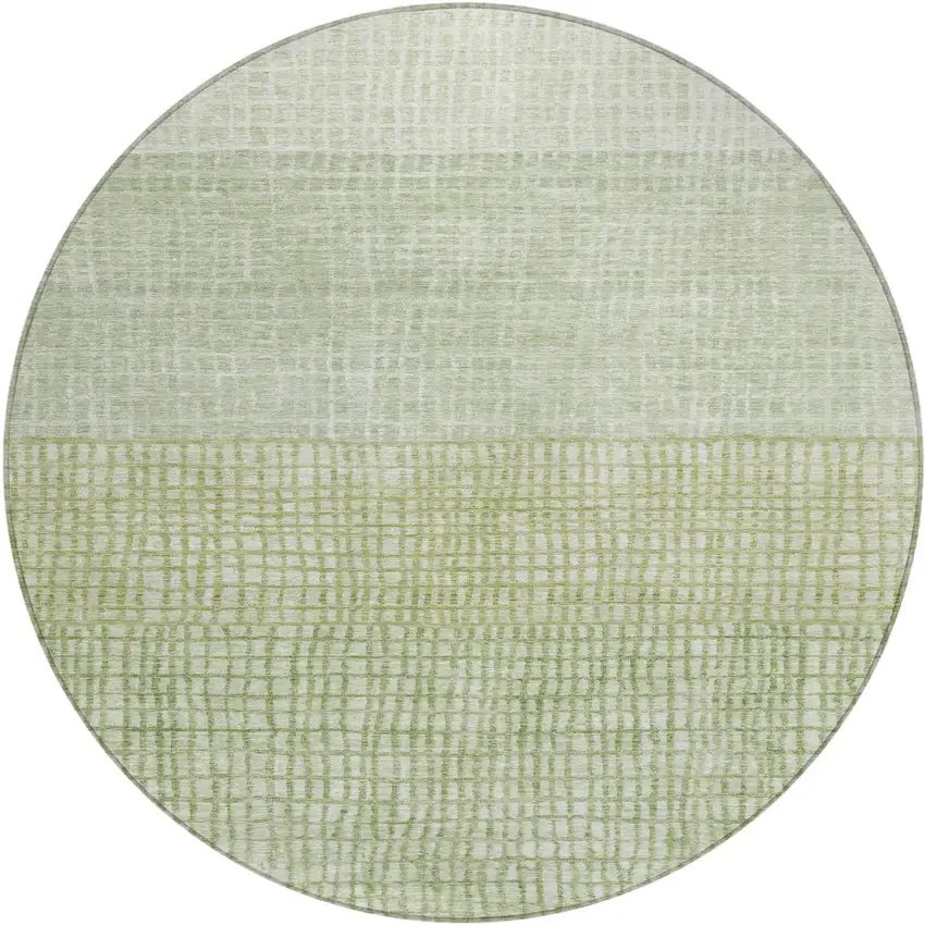 8' Sage And Ivory Round Geometric Washable Indoor Outdoor Area Rug Photo 1