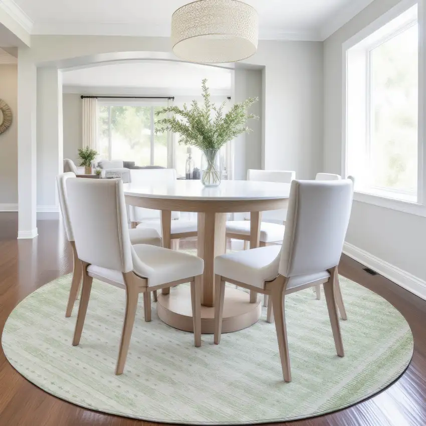 8' Sage And Ivory Round Geometric Washable Indoor Outdoor Area Rug Photo 7