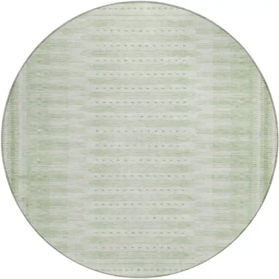 8' Sage And Ivory Round Geometric Washable Indoor Outdoor Area Rug Photo 1
