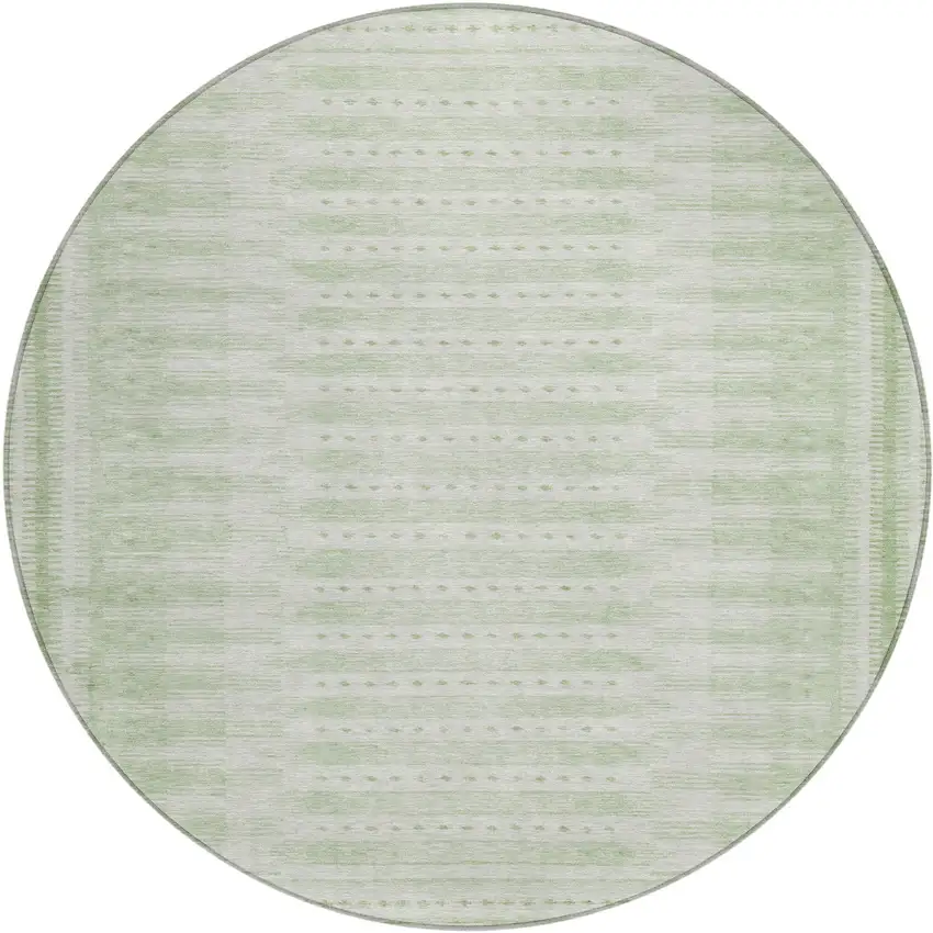 8' Sage And Ivory Round Geometric Washable Indoor Outdoor Area Rug Photo 1