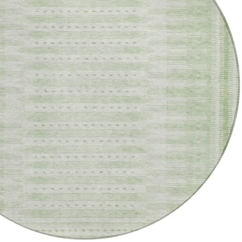 8' Sage And Ivory Round Geometric Washable Indoor Outdoor Area Rug Photo 9