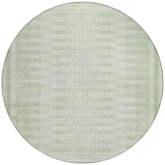 8' Sage And Ivory Round Geometric Washable Indoor Outdoor Area Rug Photo 3