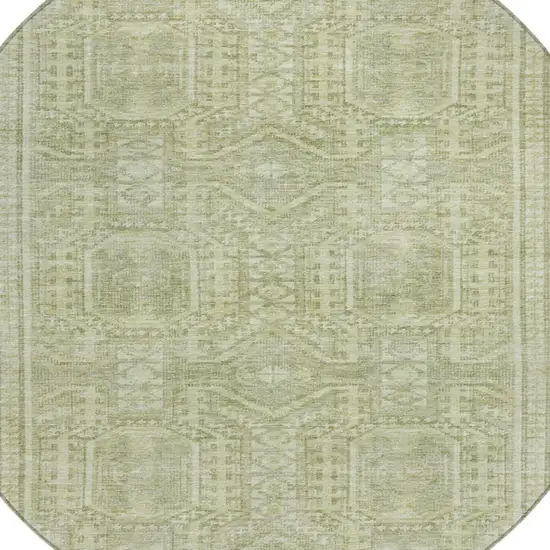 8' Sage And Ivory Round Geometric Washable Indoor Outdoor Area Rug Photo 9