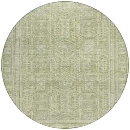 8' Sage And Ivory Round Geometric Washable Indoor Outdoor Area Rug Photo 3