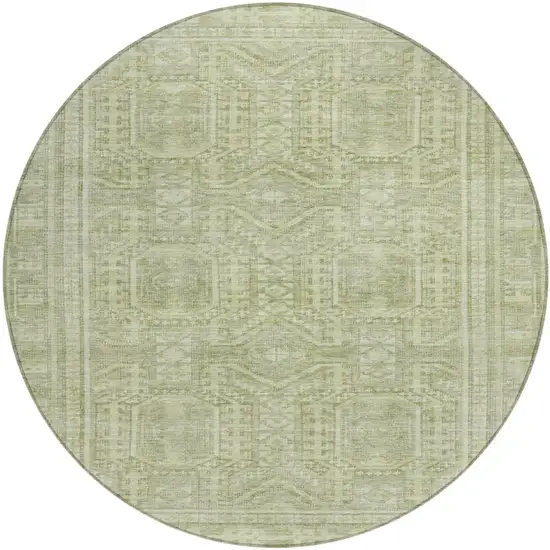8' Sage And Ivory Round Geometric Washable Indoor Outdoor Area Rug Photo 1