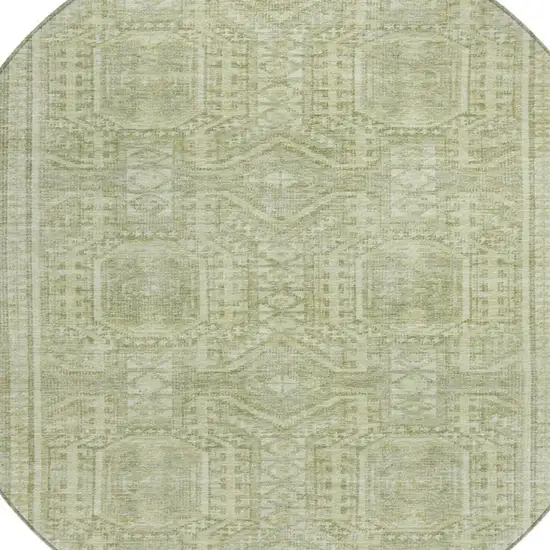 8' Sage And Ivory Round Geometric Washable Indoor Outdoor Area Rug Photo 4