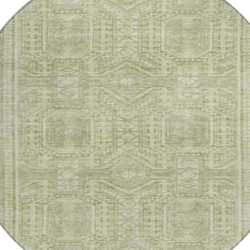 8' Sage And Ivory Round Geometric Washable Indoor Outdoor Area Rug Photo 4