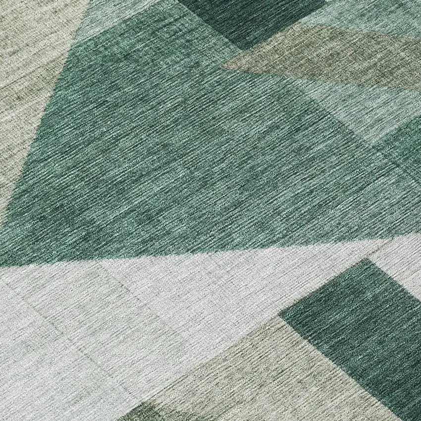 8' Sage And Ivory Round Geometric Washable Indoor Outdoor Area Rug Photo 9