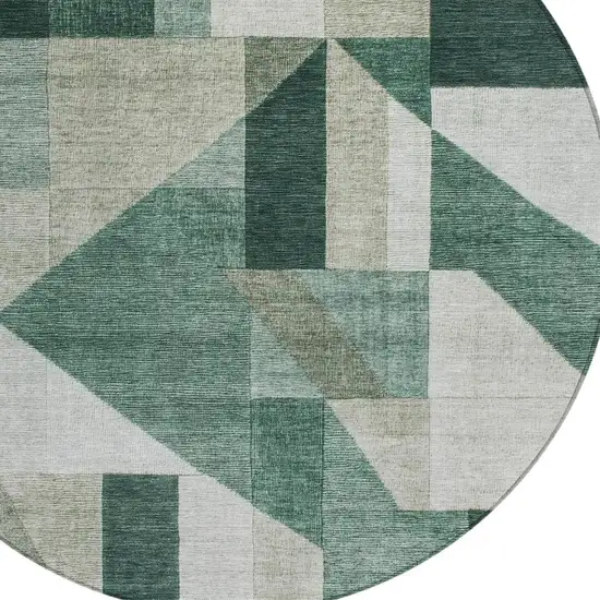 8' Sage And Ivory Round Geometric Washable Indoor Outdoor Area Rug Photo 2