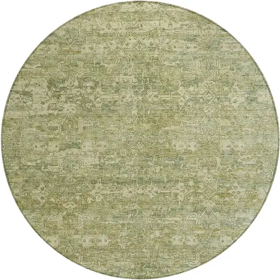 8' Sage And Ivory Round Ikat Washable Indoor Outdoor Area Rug Photo 2