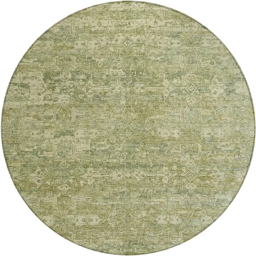 8' Sage And Ivory Round Ikat Washable Indoor Outdoor Area Rug Photo 2