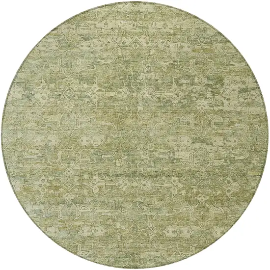 8' Sage And Ivory Round Ikat Washable Indoor Outdoor Area Rug Photo 4