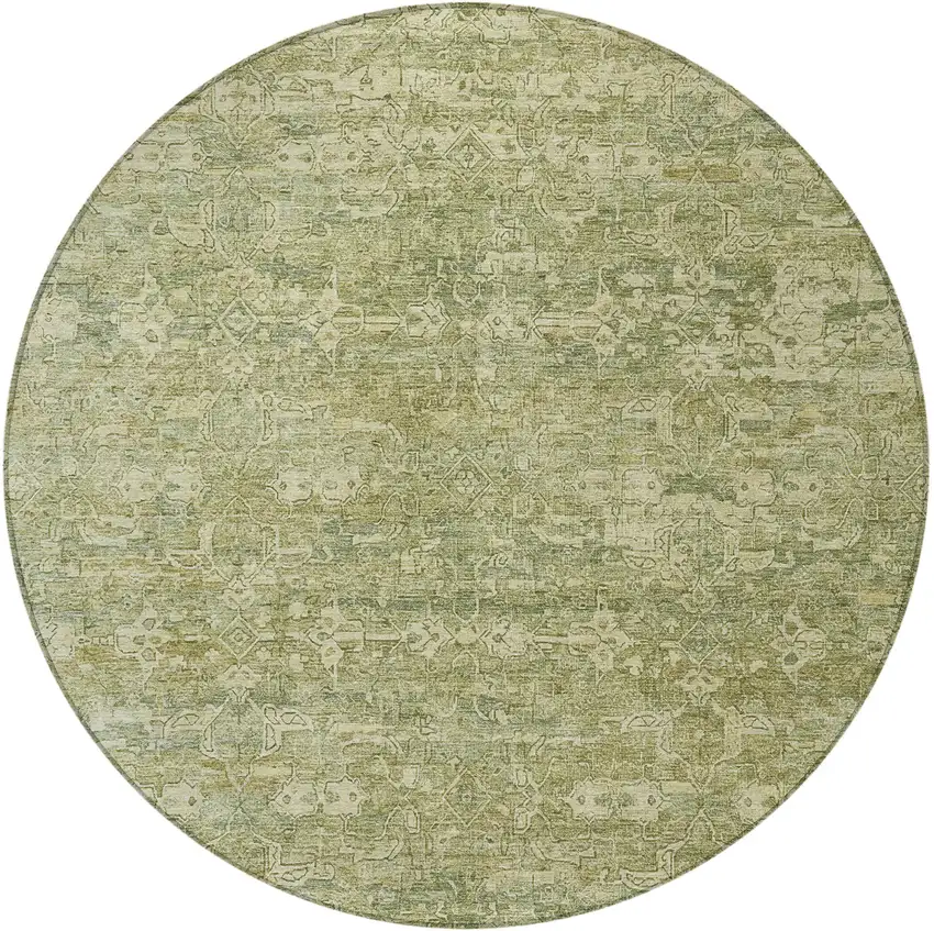 8' Sage And Ivory Round Ikat Washable Indoor Outdoor Area Rug Photo 4
