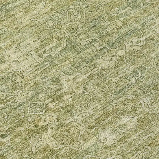 8' Sage And Ivory Round Ikat Washable Indoor Outdoor Area Rug Photo 9