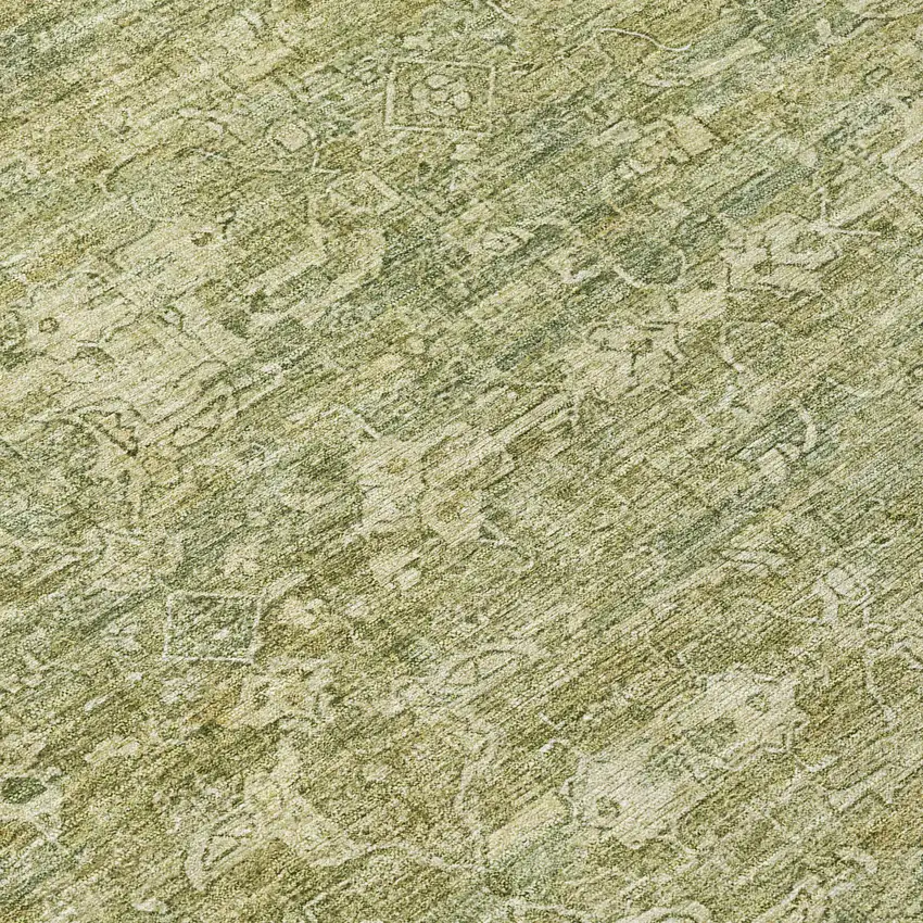 8' Sage And Ivory Round Ikat Washable Indoor Outdoor Area Rug Photo 9