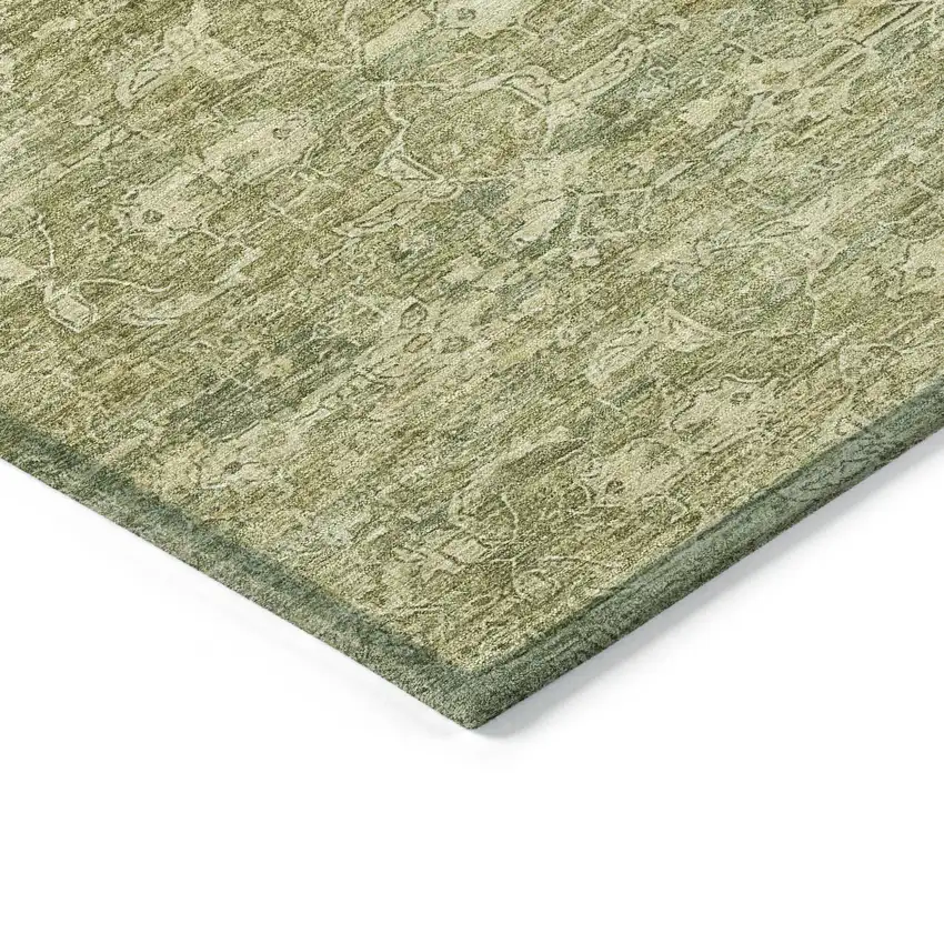 8' Sage And Ivory Round Ikat Washable Indoor Outdoor Area Rug Photo 8