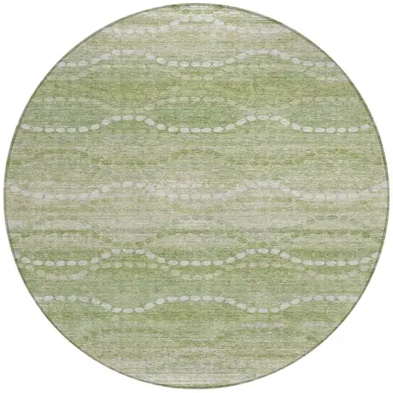 8' Sage And Ivory Round Ogee Washable Indoor Outdoor Area Rug Photo 3