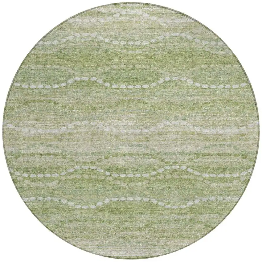8' Sage And Ivory Round Ogee Washable Indoor Outdoor Area Rug Photo 3