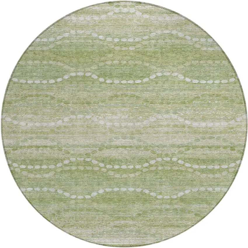 8' Sage And Ivory Round Ogee Washable Indoor Outdoor Area Rug Photo 1
