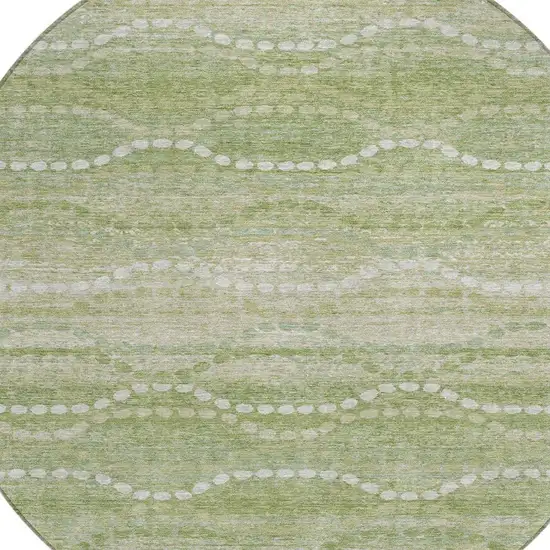 8' Sage And Ivory Round Ogee Washable Indoor Outdoor Area Rug Photo 9
