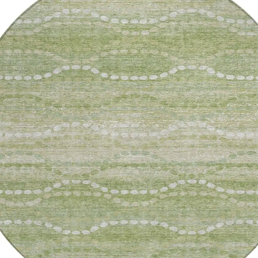 8' Sage And Ivory Round Ogee Washable Indoor Outdoor Area Rug Photo 9