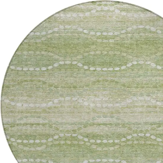 8' Sage And Ivory Round Ogee Washable Indoor Outdoor Area Rug Photo 4