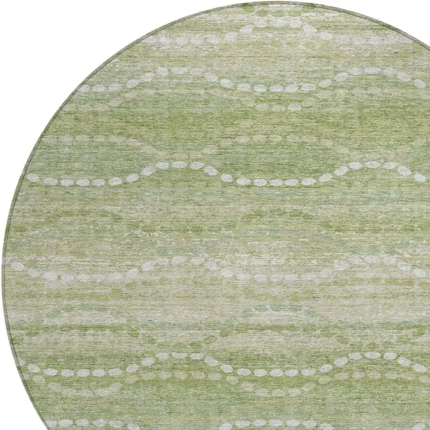 8' Sage And Ivory Round Ogee Washable Indoor Outdoor Area Rug Photo 4