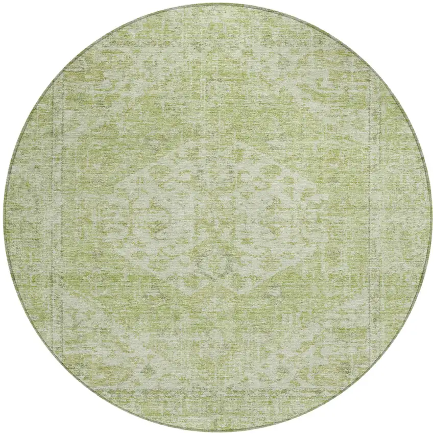 8' Sage And Ivory Round Oriental Washable Indoor Outdoor Area Rug Photo 2