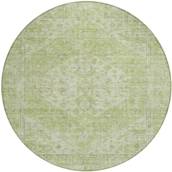 8' Sage And Ivory Round Oriental Washable Indoor Outdoor Area Rug Photo 2