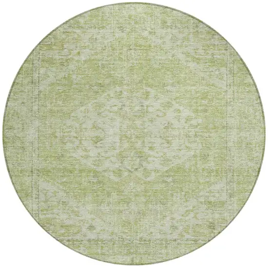8' Sage And Ivory Round Oriental Washable Indoor Outdoor Area Rug Photo 6
