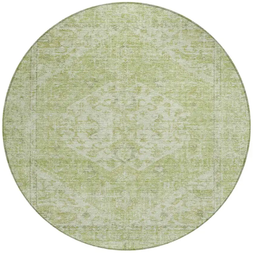 8' Sage And Ivory Round Oriental Washable Indoor Outdoor Area Rug Photo 6