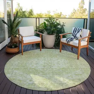 Photo of 8' Sage And Ivory Round Oriental Washable Indoor Outdoor Area Rug