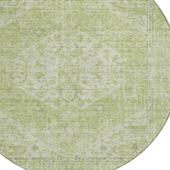 8' Sage And Ivory Round Oriental Washable Indoor Outdoor Area Rug Photo 5