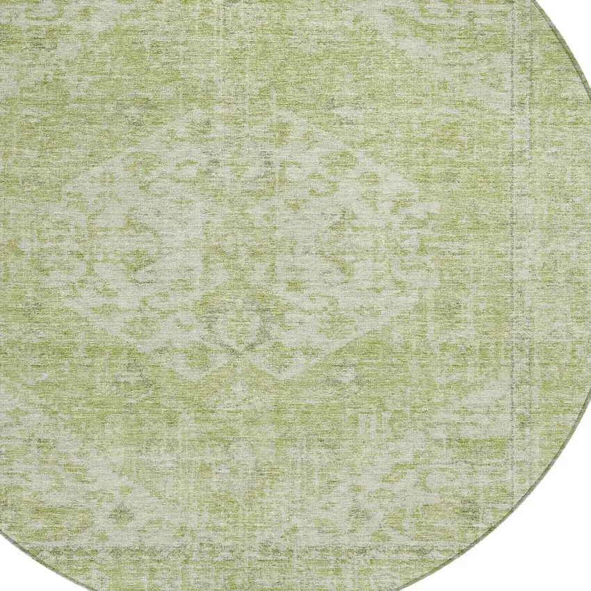 8' Sage And Ivory Round Oriental Washable Indoor Outdoor Area Rug Photo 5