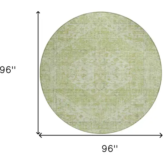 8' Sage And Ivory Round Oriental Washable Indoor Outdoor Area Rug Photo 9