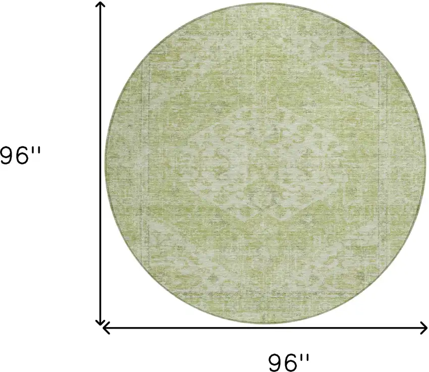 8' Sage And Ivory Round Oriental Washable Indoor Outdoor Area Rug Photo 9