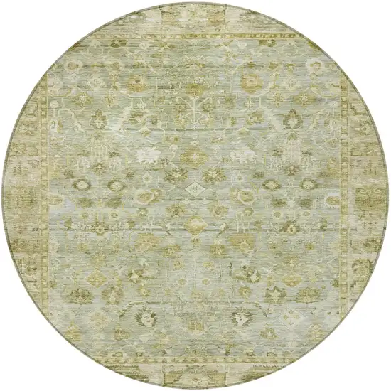 8' Sage And Ivory Round Oriental Washable Indoor Outdoor Area Rug Photo 4