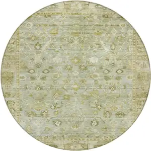 Photo of 8' Sage And Ivory Round Oriental Washable Indoor Outdoor Area Rug
